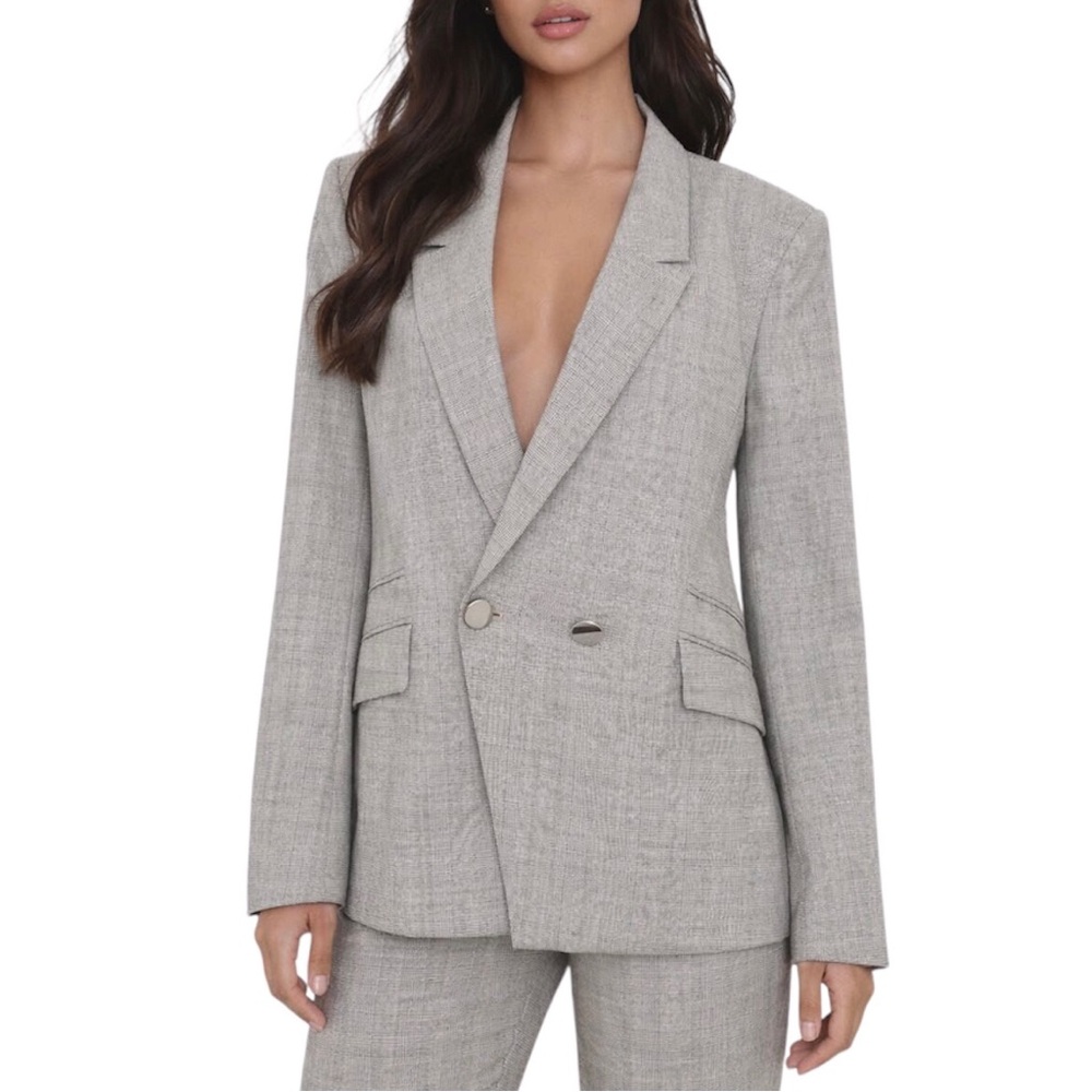 Hugo Boss Womens Blazer Size 14 Gray Blue Plaid Jarinary Virgin Wool Jacket New